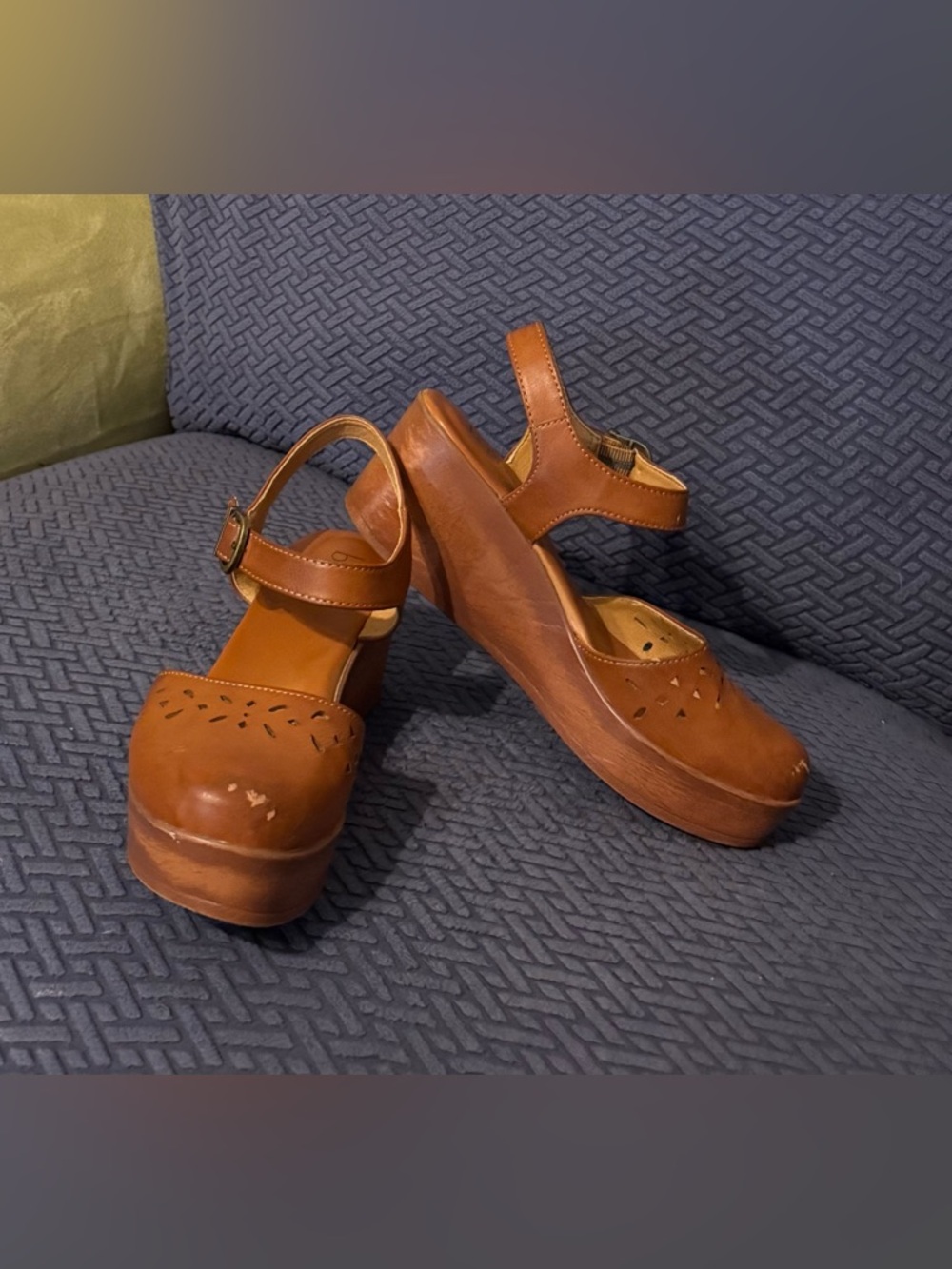 b.o.c. Tan Leather Platform Slingback Clogs